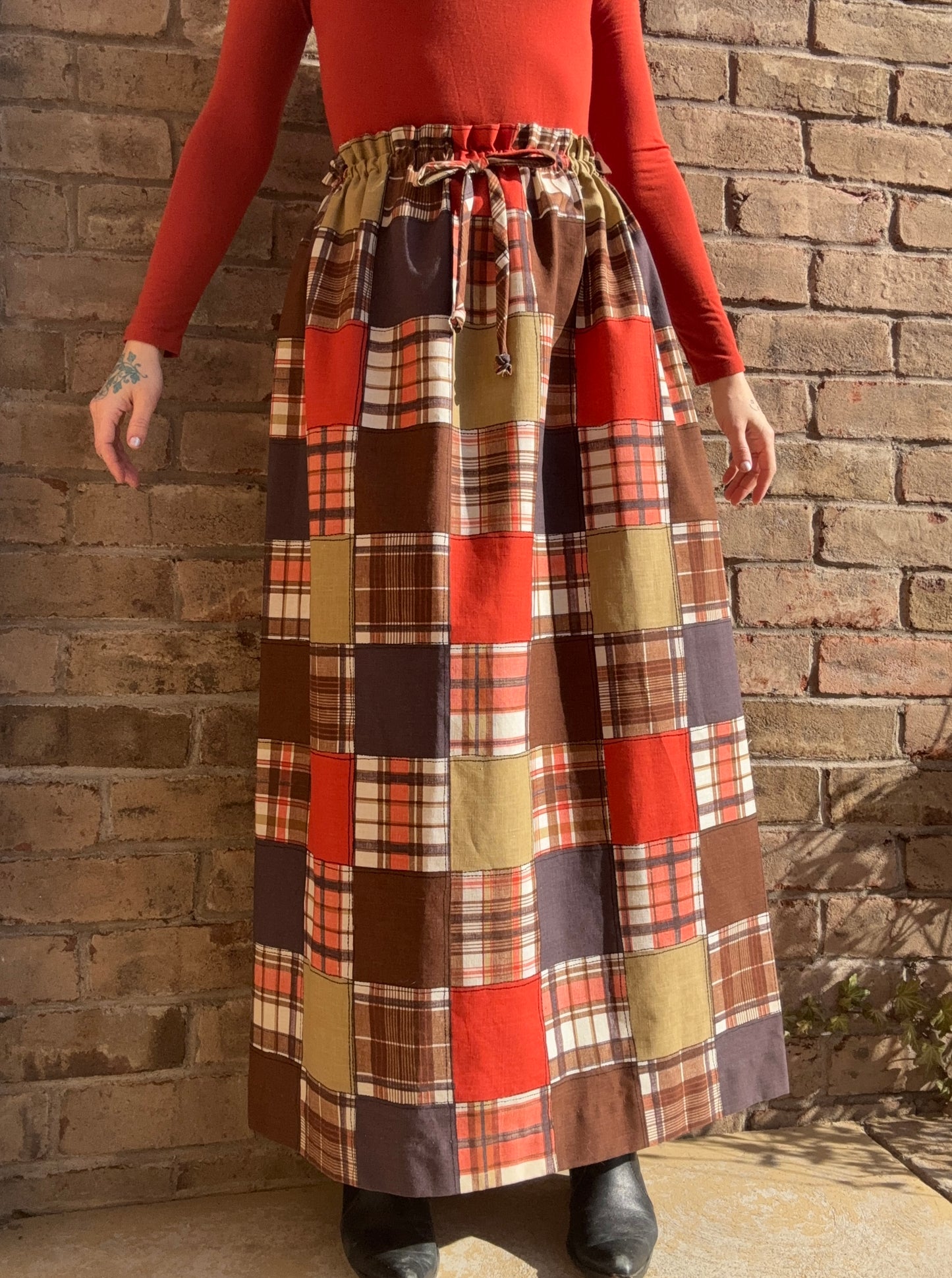Faux patchwork 1970s maxi skirt