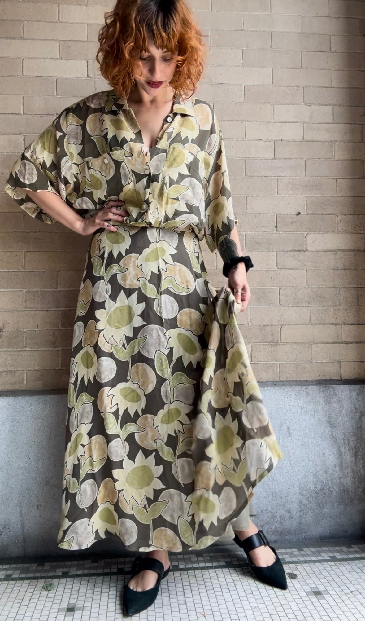 Jaeger Sunflower Skirt / Blouse Set - M / L