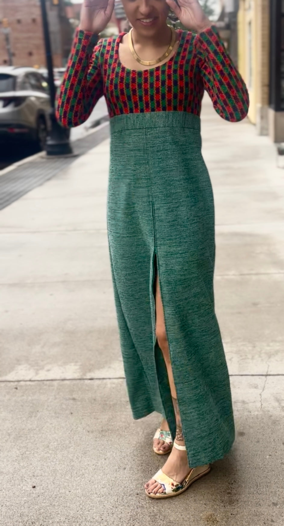 70s Maxi Dress with Slit - comparable to a size 2