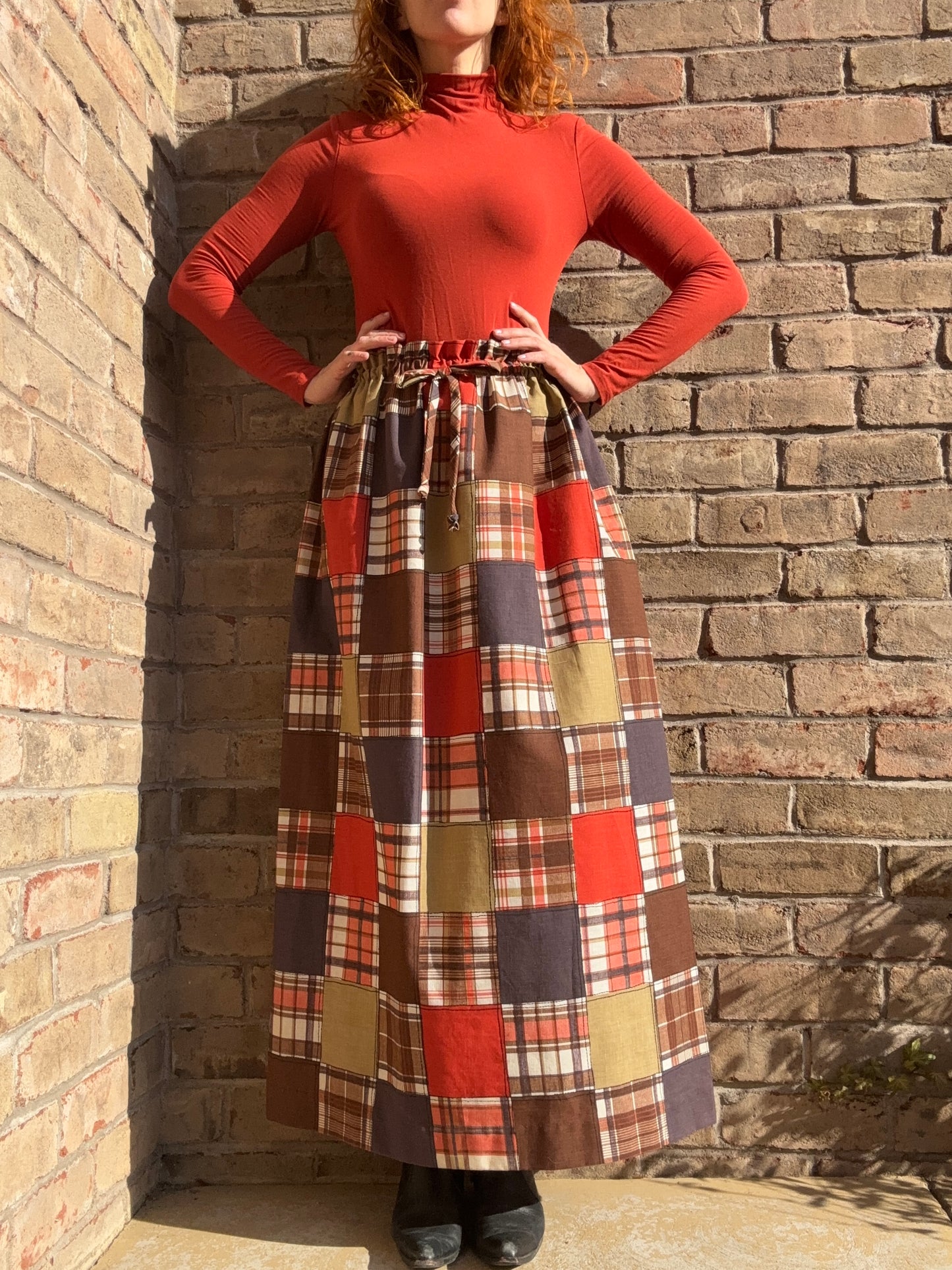 Faux patchwork 1970s maxi skirt