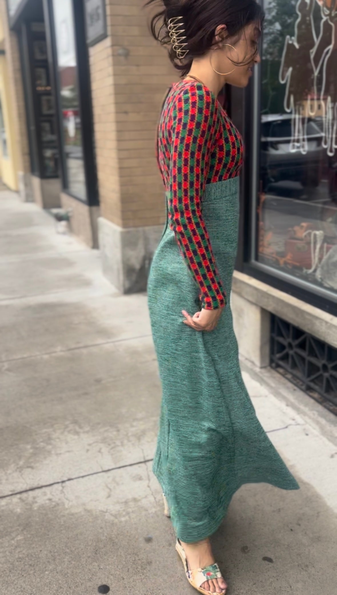 70s Maxi Dress with Slit - comparable to a size 2