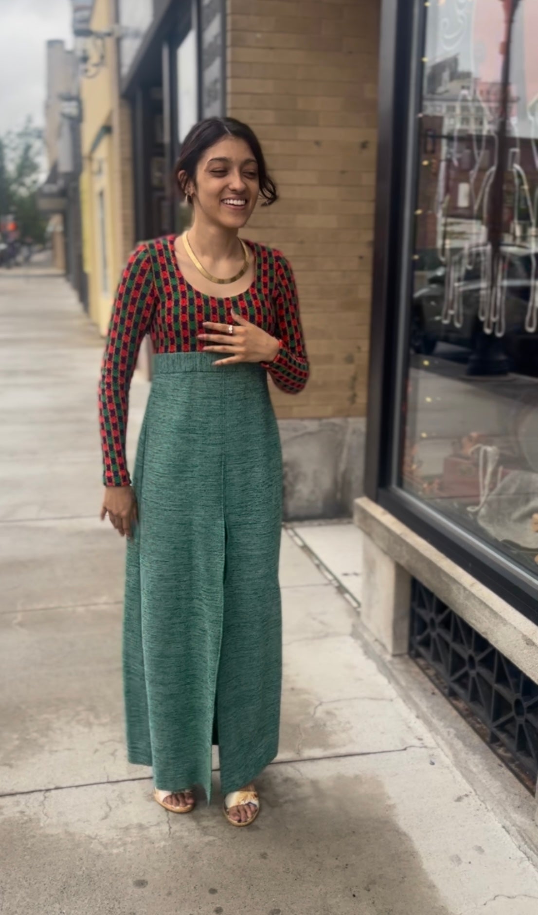 70s Maxi Dress with Slit - comparable to a size 2