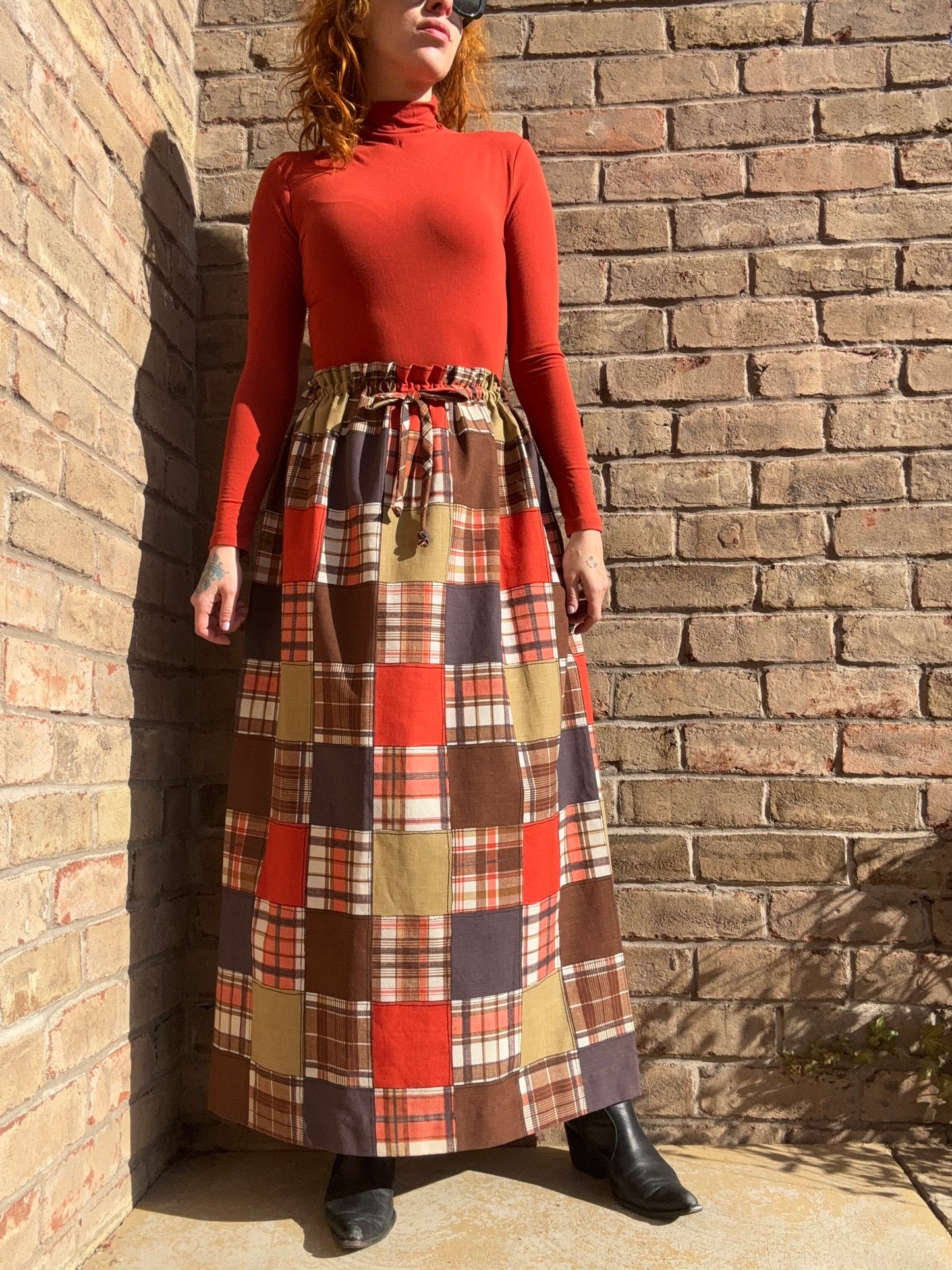 Faux patchwork 1970s maxi skirt
