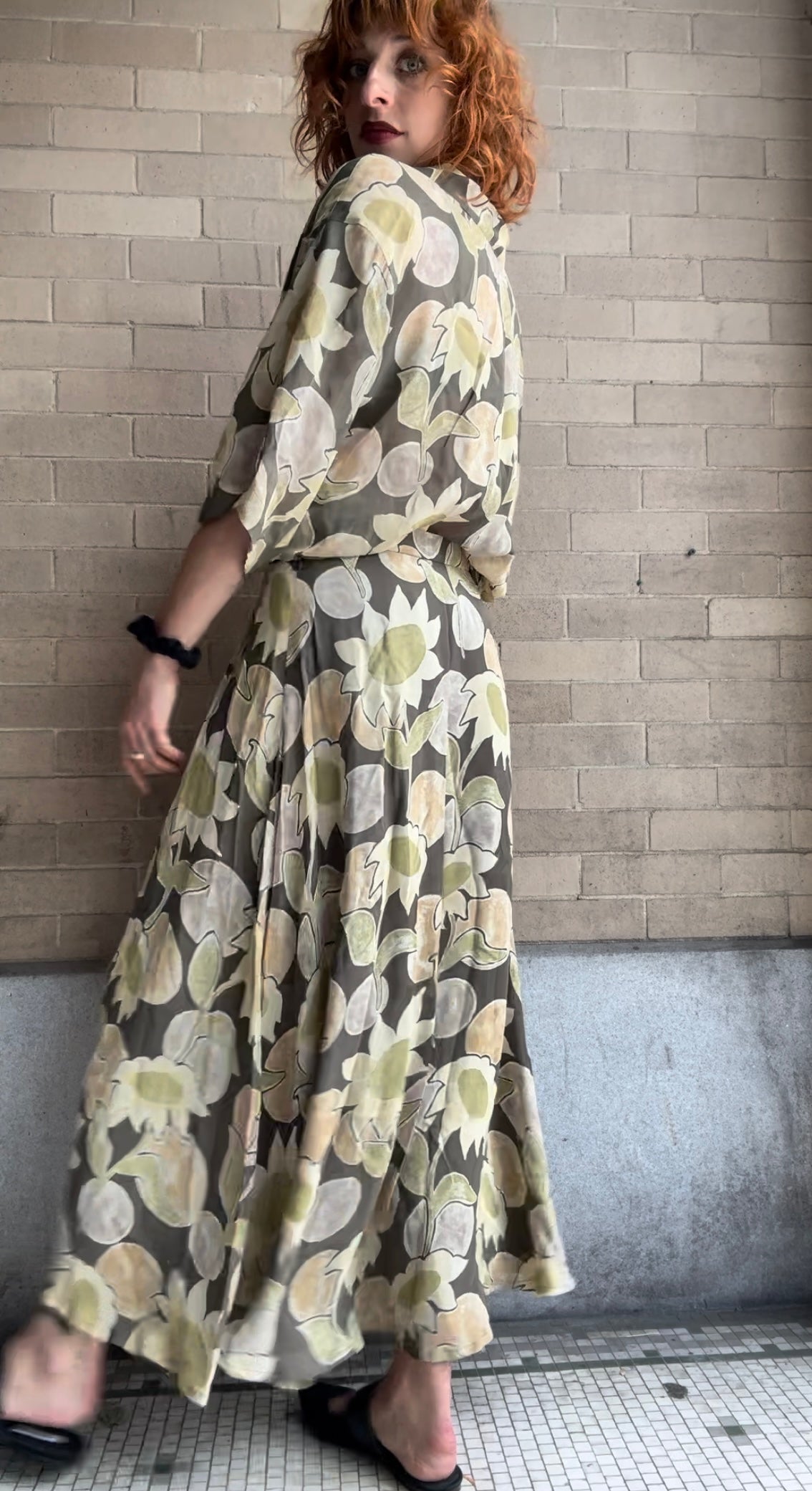 Jaeger Sunflower Skirt / Blouse Set - M / L