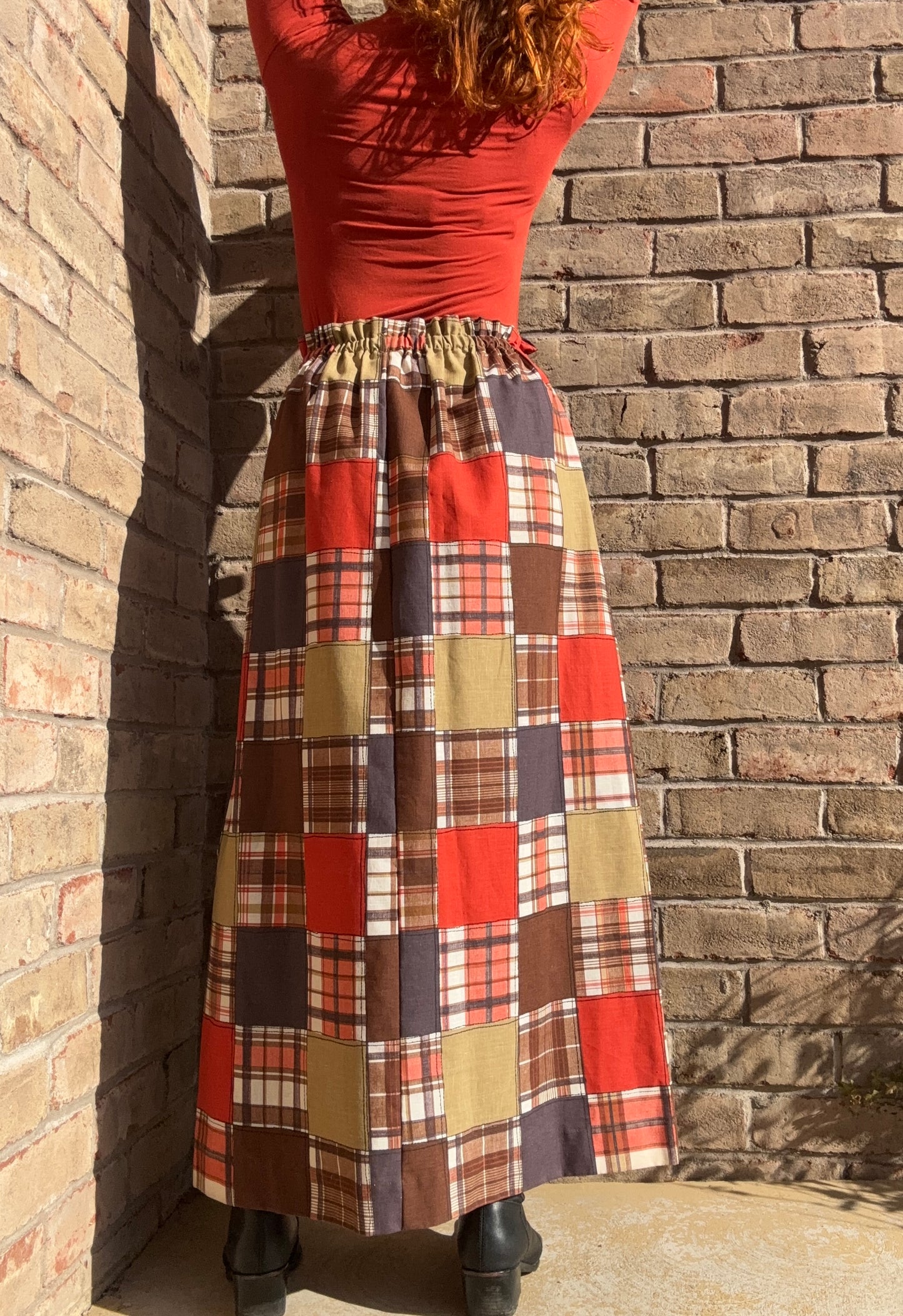 Faux patchwork 1970s maxi skirt