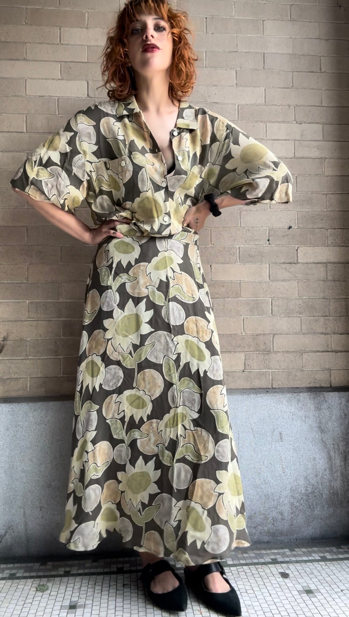 Jaeger Sunflower Skirt / Blouse Set - M / L
