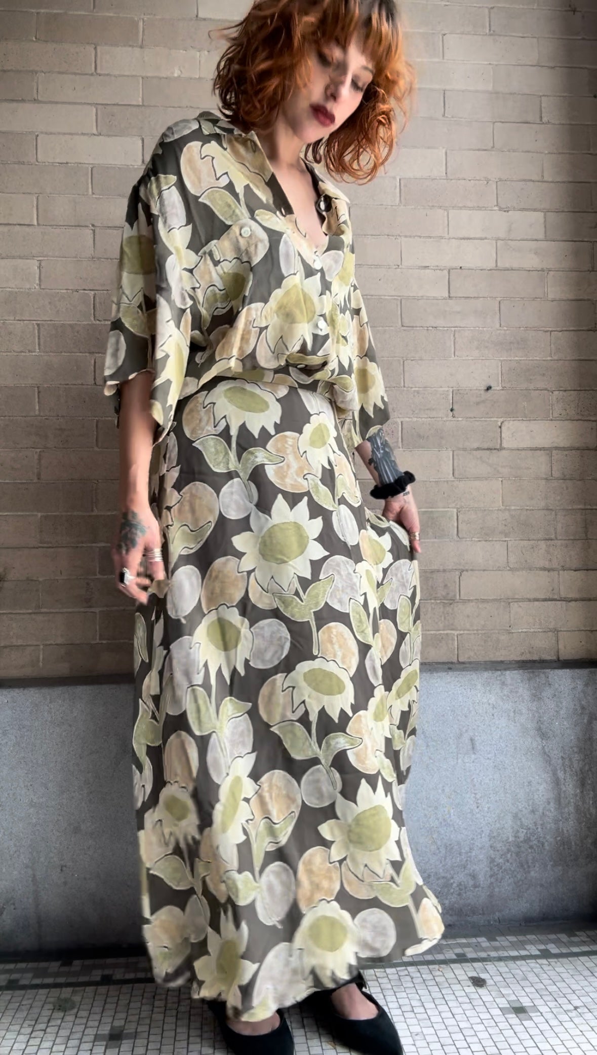 Jaeger Sunflower Skirt / Blouse Set - M / L