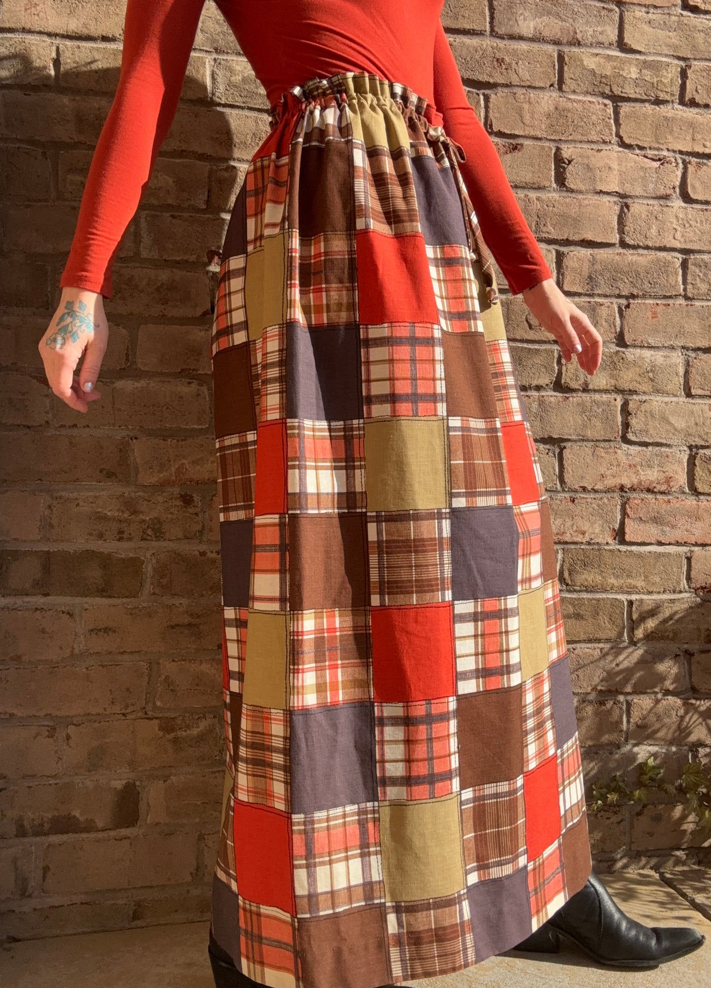 Faux patchwork 1970s maxi skirt