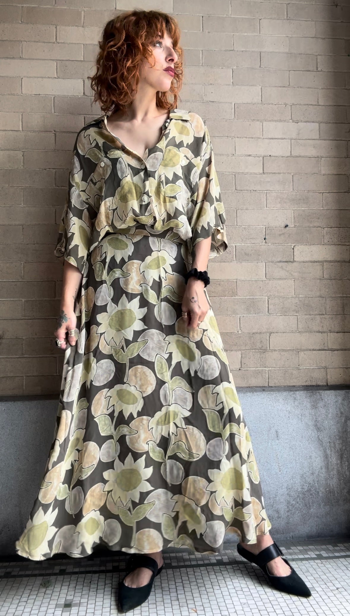 Jaeger Sunflower Skirt / Blouse Set - M / L