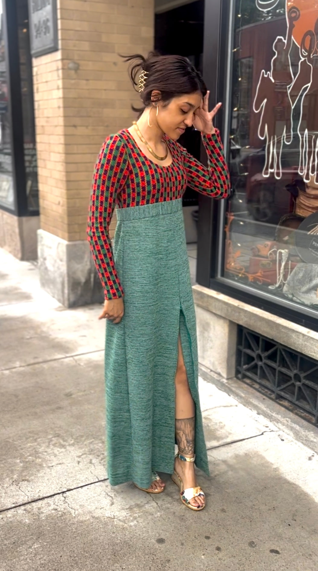 70s Maxi Dress with Slit - comparable to a size 2