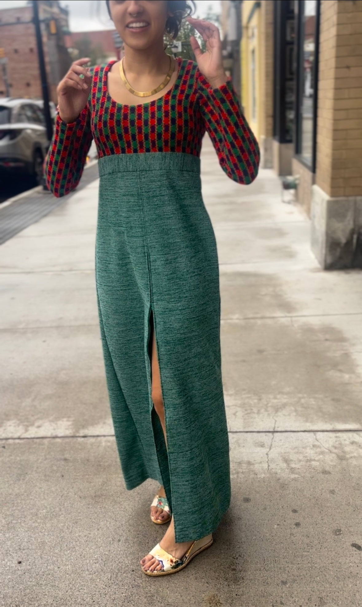 70s Maxi Dress with Slit - comparable to a size 2