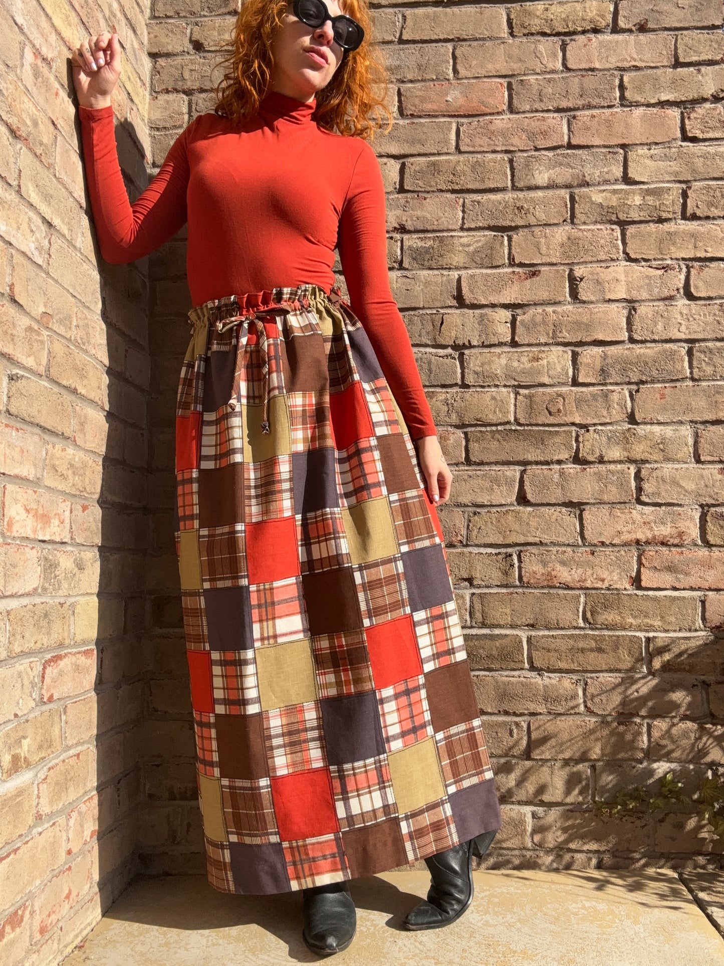 Faux patchwork 1970s maxi skirt