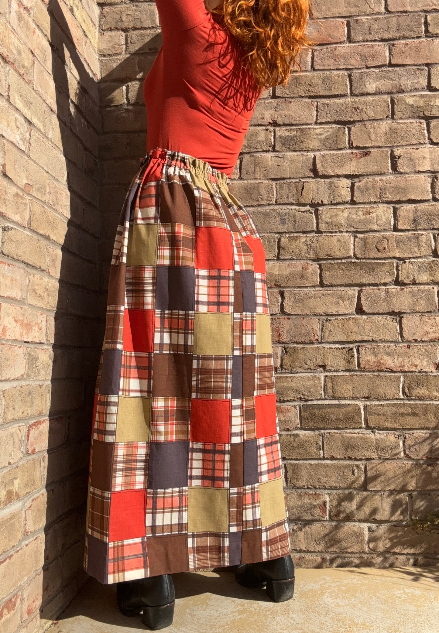 Faux patchwork 1970s maxi skirt