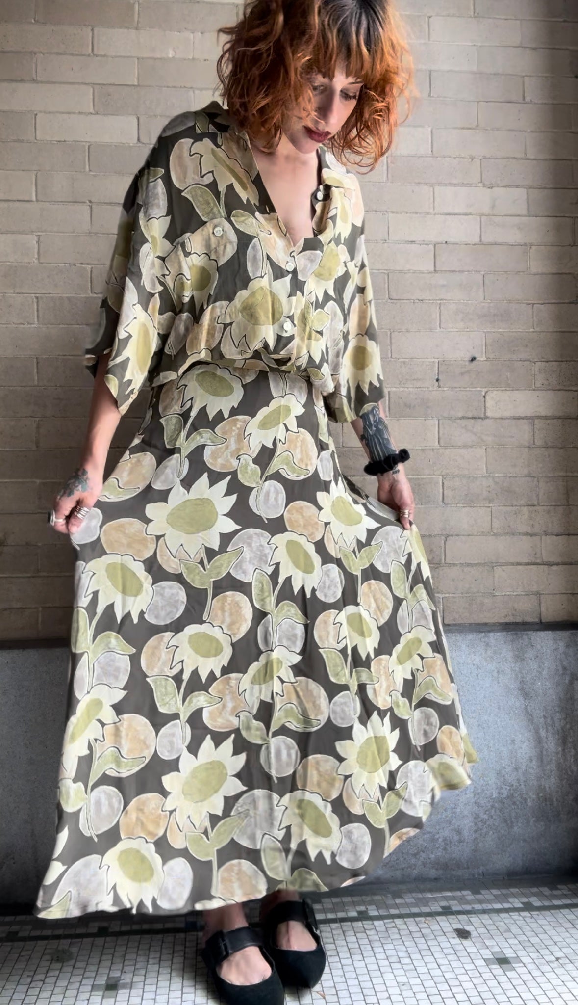 Jaeger Sunflower Skirt / Blouse Set - M / L