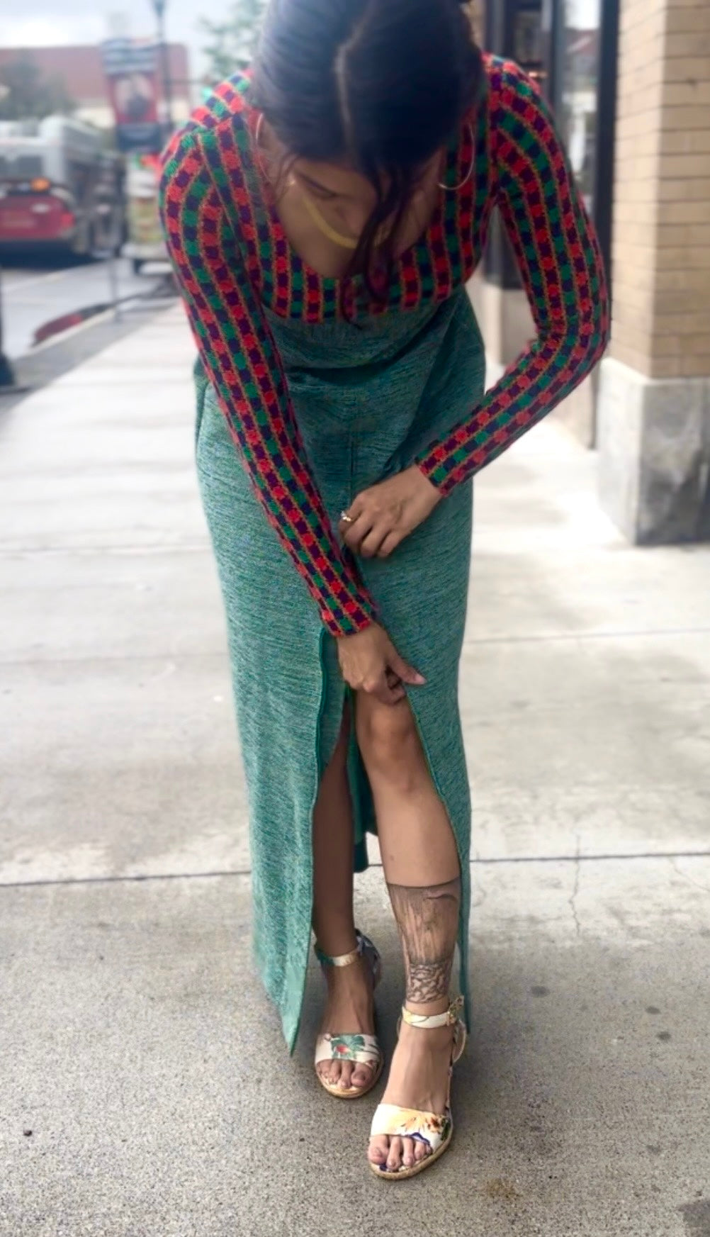 70s Maxi Dress with Slit - comparable to a size 2