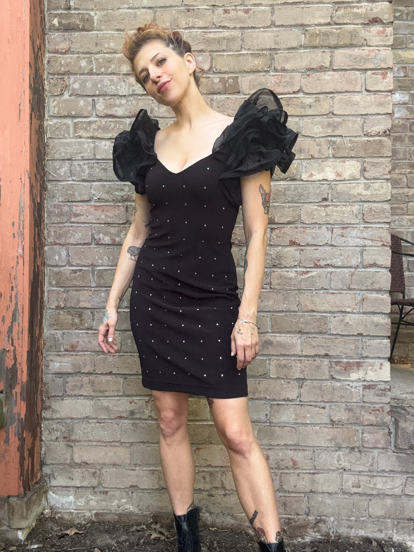 Caché Puff Sleeve LBD - size 6