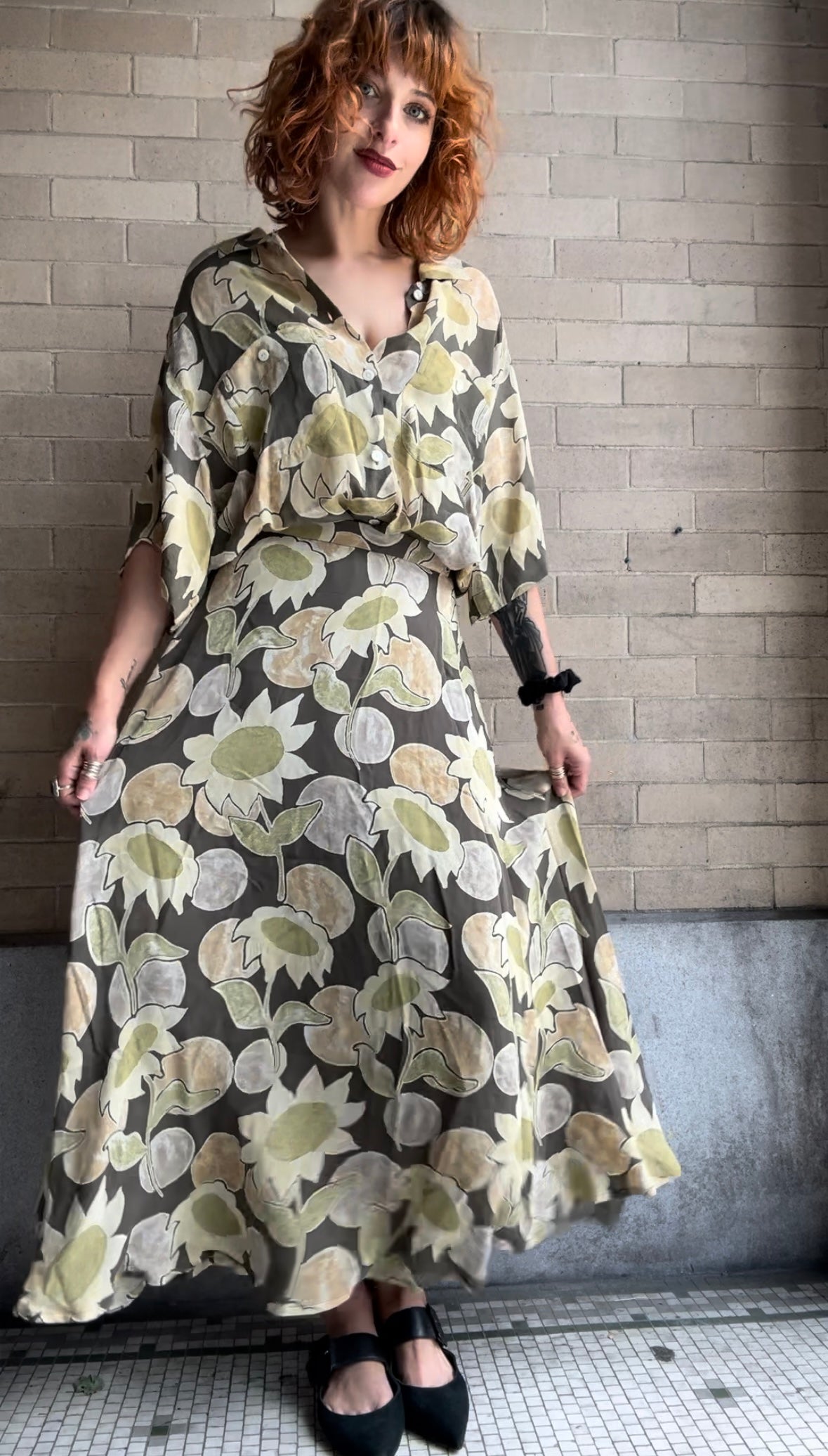 Jaeger Sunflower Skirt / Blouse Set - M / L